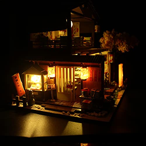 Casa de Muñecas, DIY Kit de Modelo de Tienda de Sushi Japonés de Madera Kit de Casa de Muñecas 3D Miniatura de Madera con Muebles Regalos Creativos de Navidad/Cumpleaños/Año Nuevo