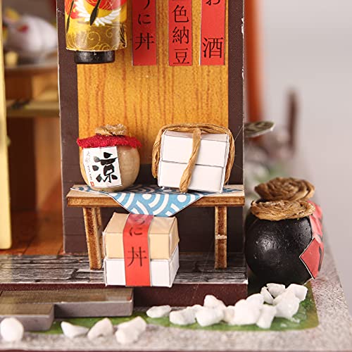 Casa de Muñecas, DIY Kit de Modelo de Tienda de Sushi Japonés de Madera Kit de Casa de Muñecas 3D Miniatura de Madera con Muebles Regalos Creativos de Navidad/Cumpleaños/Año Nuevo