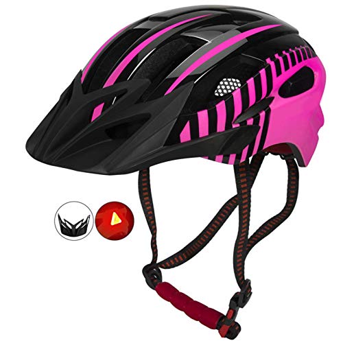 Casco Bicicleta Yuan Ou Casco de Ciclismo Casco de Bicicleta Moldeado Integrado con luz LED con luz Trasera Casquillo de Seguridad para Bicicleta MTB de Carretera Rosa Rojo