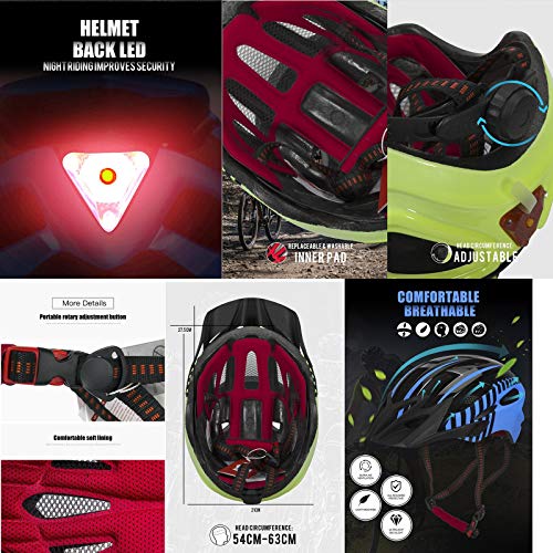 Casco Bicicleta Yuan Ou Casco de Ciclismo Casco de Bicicleta Moldeado Integrado con luz LED con luz Trasera Casquillo de Seguridad para Bicicleta MTB de Carretera Rosa Rojo