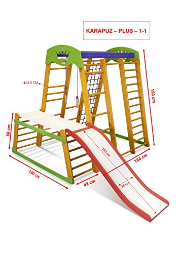 Centro de actividades con tobogán ˝Karapuz-Plus-1-1˝, red de escalada, anillos, escalera sueco, campo de juego infantil, Juguetes