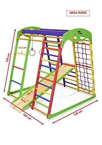 Centro de actividades con tobogán ˝Unga˝, red de escalada, anillos, escalera sueco, campo de juego infantil, Juguetes