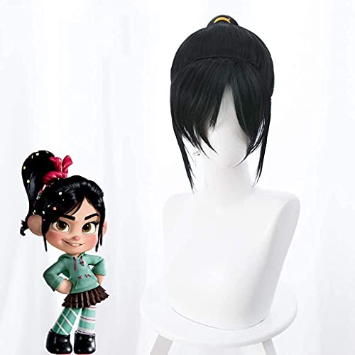 CENZY Pelucas Ralph Breaks The Internet (Vanellope Von Schweetz) Anime Cosplay Rose Net Pelucas de fibra resistente a altas temperaturas, color negro 13 pulgadas para cosplay fiesta uso diario