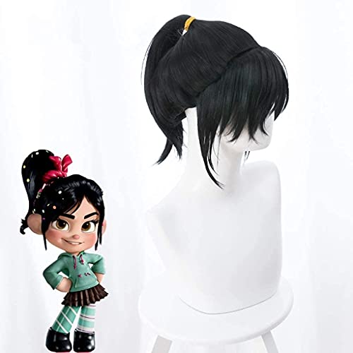 CENZY Pelucas Ralph Breaks The Internet (Vanellope Von Schweetz) Anime Cosplay Rose Net Pelucas de fibra resistente a altas temperaturas, color negro 13 pulgadas para cosplay fiesta uso diario