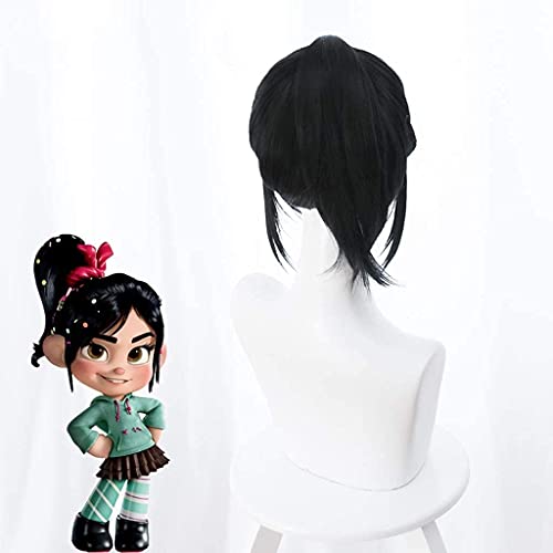 CENZY Pelucas Ralph Breaks The Internet (Vanellope Von Schweetz) Anime Cosplay Rose Net Pelucas de fibra resistente a altas temperaturas, color negro 13 pulgadas para cosplay fiesta uso diario