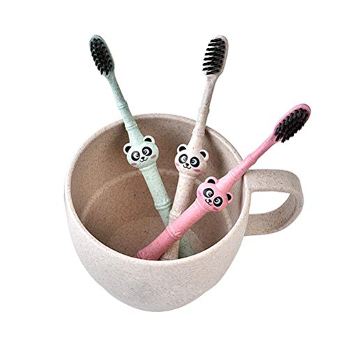 Cepillo de dientes para niños bebé, Juego Blando Cepillo Dientes Infantil Cuidado Bucal Dental ecológico Lindo Panda Cepillo de Dientes Fibra de Trigo Cepillo de Dientes