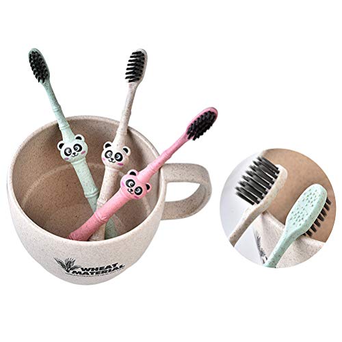 Cepillo de dientes para niños bebé, Juego Blando Cepillo Dientes Infantil Cuidado Bucal Dental ecológico Lindo Panda Cepillo de Dientes Fibra de Trigo Cepillo de Dientes