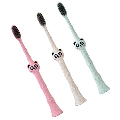 Cepillo de dientes para niños bebé, Juego Blando Cepillo Dientes Infantil Cuidado Bucal Dental ecológico Lindo Panda Cepillo de Dientes Fibra de Trigo Cepillo de Dientes