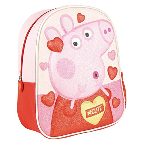 CERDÁ LIFE'S LITTLE MOMENTS, Mochila Infantil Peppa Pig 3D con Purpurina-Licencia Oficial Warner Bros Studios Unisex niños, Multicolor, 250X310X100MM