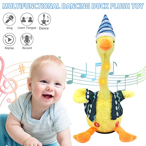 CestMall Juguete de Peluche de Pato bailarín, Juguete de Pato de repetición de con Luces de Colores y música, Juguete Multifuncional de Pato Que Canta, Divertido Juguete niños (Blue)