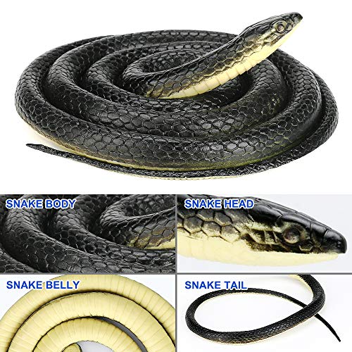 CestMall Serpiente de Goma Grande, 2 Piezas de Serpiente Realista de Goma aterradora, Serpiente Mamba Negra Grande Falsa para Accesorios de jardín, bromas, Juguetes de Broma, decoración de Halloween