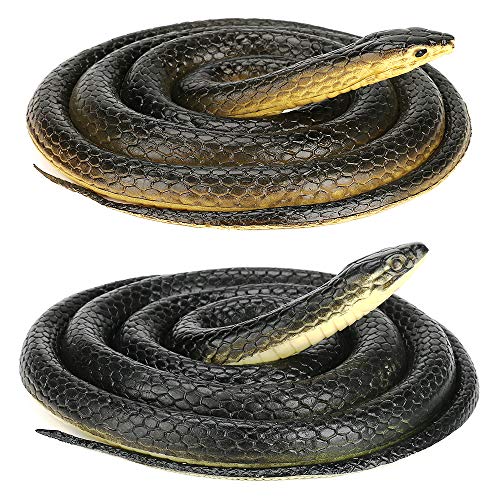 CestMall Serpiente de Goma Grande, 2 Piezas de Serpiente Realista de Goma aterradora, Serpiente Mamba Negra Grande Falsa para Accesorios de jardín, bromas, Juguetes de Broma, decoración de Halloween