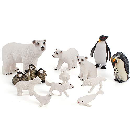 CESUO 12 Piezas de Figuras de Animales Polares Realistas, Juego de Figuras de AccióN de Animales del CíRculo áRtico, Incluye PingüIno de Oso Polar y Ballenas