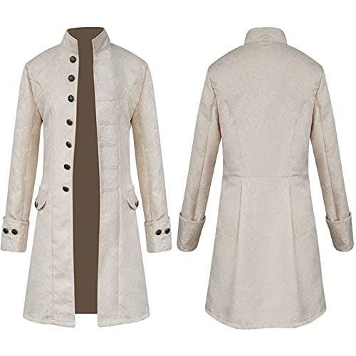 Chaqueta De Abrigo De Hombre, Steampunk Frac Chaqueta De Poliéster Vintage Uniforme Carnaval Vestido Elegante Disfraz De Cosplay De Halloween,Blanco,3XL