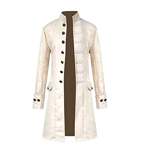 Chaqueta De Abrigo De Hombre, Steampunk Frac Chaqueta De Poliéster Vintage Uniforme Carnaval Vestido Elegante Disfraz De Cosplay De Halloween,Blanco,3XL