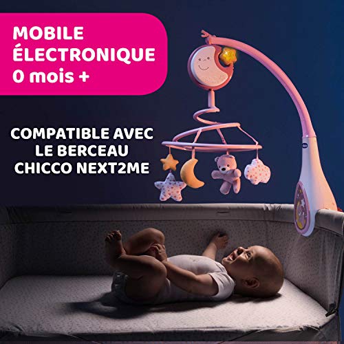 Chicco Next2 Dreams Móvil De Cuna + Buenas Noches Estrellitas Rosa, Lámpara Bebé Multicolor con Luz Quitamiedos Y Proyector De Estrellas