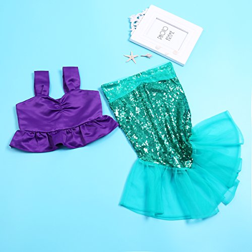 CHICTRY Disfraz Sirena Niñas Bikini Top y Falda Cola Lentejuelas Bañador Sirena Ropa de Playa Fiesta Vacaciones Morado&Verde 2 Años