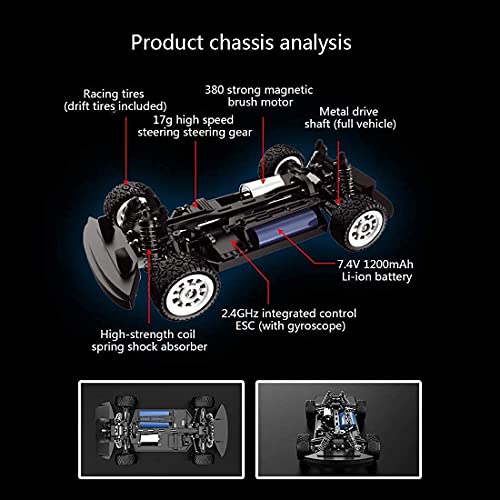 Children's Toy Gift RC Drift Car 1 To 16 Remote Control Four-Wheel Drive Drift Racing Flat Running Car Charging High-Speed Toy Professional RC Boy Children Gift with Angel Eyes Headlights Suit (NATU