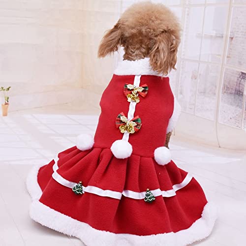 Chollius Traje de Lana roja navideña para Perros pequeños, Traje para Mascotas, Cuello de Piel con Lazo y Campana, Disfraz de Perro de Papá Noel S-XXL (Rojo, XXL)