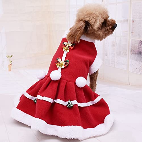 Chollius Traje de Lana roja navideña para Perros pequeños, Traje para Mascotas, Cuello de Piel con Lazo y Campana, Disfraz de Perro de Papá Noel S-XXL (Rojo, XXL)