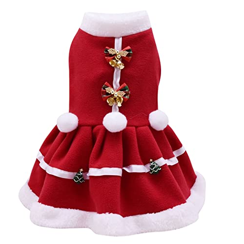 Chollius Traje de Lana roja navideña para Perros pequeños, Traje para Mascotas, Cuello de Piel con Lazo y Campana, Disfraz de Perro de Papá Noel S-XXL (Rojo, XXL)