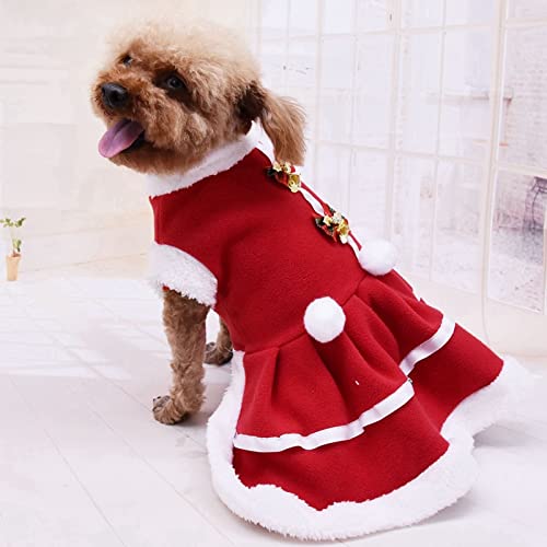 Chollius Traje de Lana roja navideña para Perros pequeños, Traje para Mascotas, Cuello de Piel con Lazo y Campana, Disfraz de Perro de Papá Noel S-XXL (Rojo, XXL)