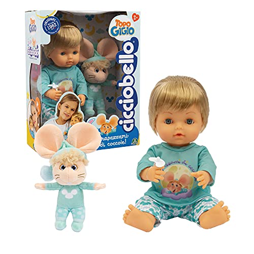 Cicciobello - Ratón Gigio con su suave amigo están listos para la nanoche, peluche de ratón Gigio y chupete incluidos, 30 cm, para niñas a partir de 2 años, CCB89000, Giochi Preziosi