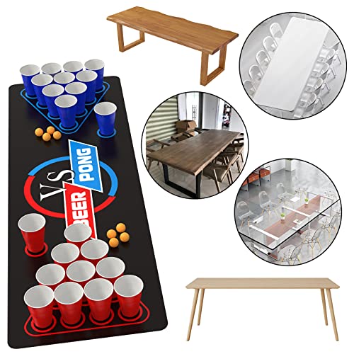 Cieex Beer Pong Kit, Juegos de Bebida, Juego de Beer Pong, Impermeable Tapete de Mesa de Beer Pong, 30 Tazas, 8 Pelotas, Divertido Juego de Bebida para Adultos para Fiestas, Festivales, Barbacoa