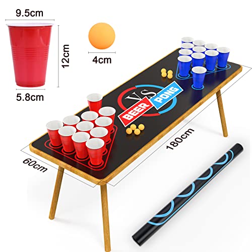 Cieex Beer Pong Kit, Juegos de Bebida, Juego de Beer Pong, Impermeable Tapete de Mesa de Beer Pong, 30 Tazas, 8 Pelotas, Divertido Juego de Bebida para Adultos para Fiestas, Festivales, Barbacoa