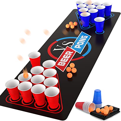 Cieex Beer Pong Kit, Juegos de Bebida, Juego de Beer Pong, Impermeable Tapete de Mesa de Beer Pong, 30 Tazas, 8 Pelotas, Divertido Juego de Bebida para Adultos para Fiestas, Festivales, Barbacoa