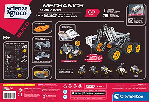 Clementoni - Ciencia Build-NASA Rover Marziano, Juego de construcción, Laboratorio mecánico, Juego científico para niños 8 años, Manual en Italiano, Multicolor, 19250