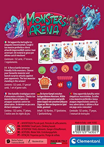 Clementoni - Monsters Arena-mazo, Cartas Infantiles, Mesa, Juego de Sociedad para Toda la Familia, 2-5 Jugadores, 8 años +, Fabricado en Italia, Multicolor, 16302