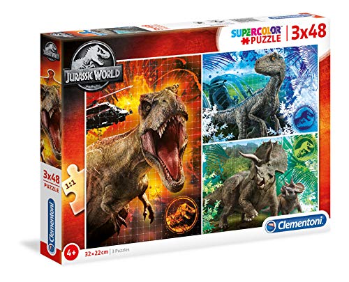 Clementoni Park Rompecabezas de 3 x 48 Piezas – Jurassic World, Color (25250)