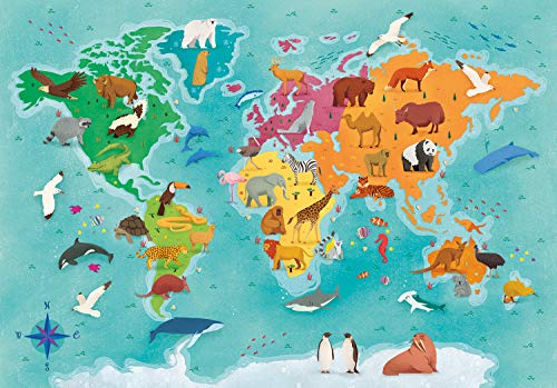 Clementoni Puzzle Mapa 250 Piezas Mundo-Animales, Color (29063.5)