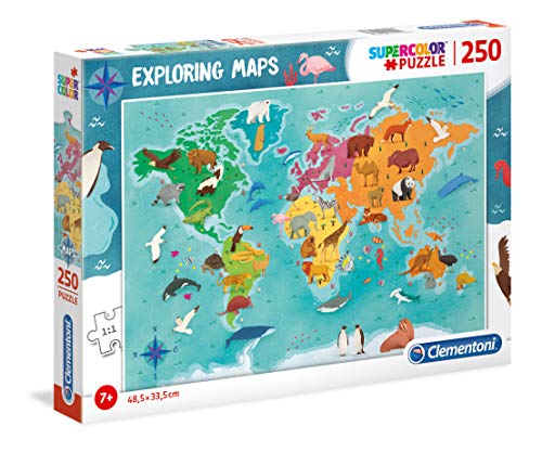 Clementoni Puzzle Mapa 250 Piezas Mundo-Animales, Color (29063.5)