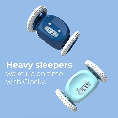 Clocky Despertador sobre ruedas (original) | Extra fuerte para durmiente pesado (adulto o niño cama robot) Relojes divertidos, rodando, huyendo, mudanza, salto (azul marino)