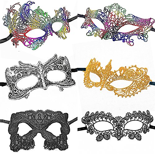 CNYMANY 6 paquetes de máscaras de encaje sexy para mujer de estilo fijo Máscara de ojos para disfraces de disfraces venecianos de fiesta de baile