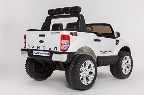 Coche eléctrico para niños Ford Ranger Wildtrak 4X4 LCD Luxury - 2.4Ghz, Pantalla LCD, BLANCO, 2x12V, 4 X MOTOR, mando a distancia, dos asientos en cuero, ruedas blandas de EVA, Bluetooth MODELO 2018