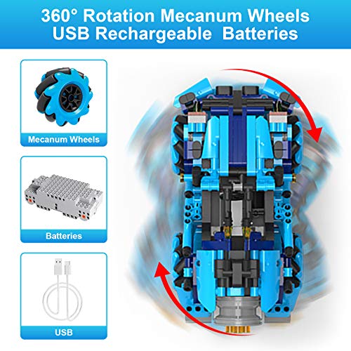 Coche Teledirigido,491PC Stem Bloques de Construcción Coche Teledirigido,Aplicación y Control Remoto,Codificación de Bricolaje,Baterías Recargables Coche Radiocontrol para Regalos