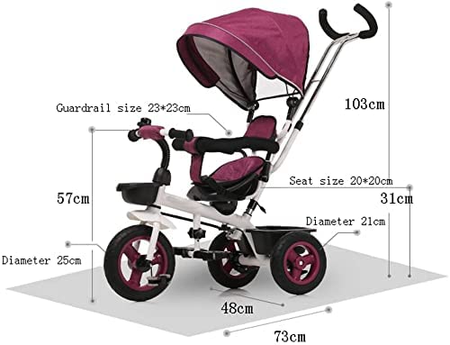 Cochecito de bebé Triciclo con asa desmontable con sombrilla Pedal para niños Triciclo Bicicleta Asiento giratorio Cochecito de bebé Cochecito para niños (Color: Rosa) s para niños de 1 a 3 años