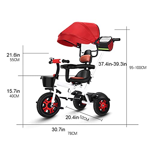 Cochecito de bebé triciclo para niños, 1 – 6 años, bicicleta de bebé grande, educación temprana, música intermitente, fácil de instalar, ligero y plegable (color rojo)