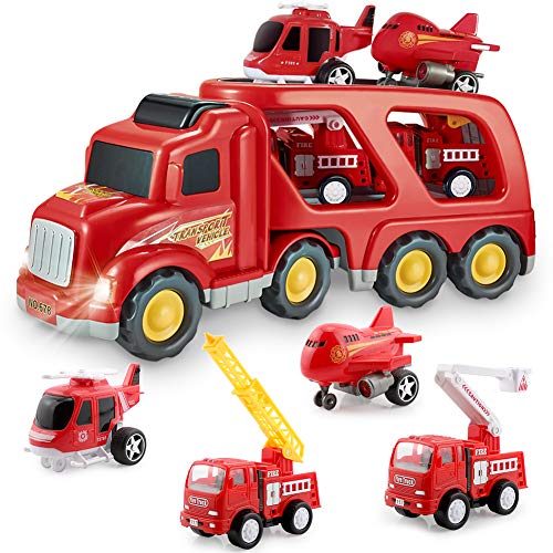 Coches de Juguete Set para Niños - Camión de Bomberos Juguete Coche Vehiculo con Luz y Sonidos, Juguetes Niños Educativos de 3 4 5 6 Años para Cumpleaños Navidad Fiestas Escuelas