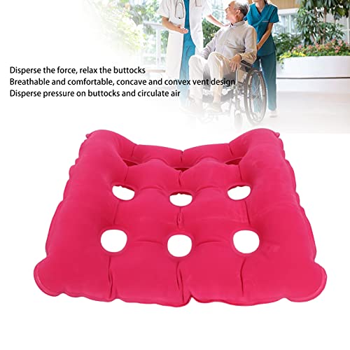 Cojín de Asiento Inflable de Aire, 19 X 19 Pulgadas, Alivio de Presión, Grueso, Cuadrado, Cojín de Asiento de Aire Transpirable con Agujeros para Silla(Cojín Cuadrado Rosa Rojo)