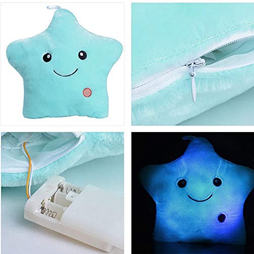 Cojín de peluche con luz LED, estrella de peluche, suave, muñeca para niños, novia, cojín para la espalda, decoración del hogar, juguete para Navidad, cumpleaños, color azul