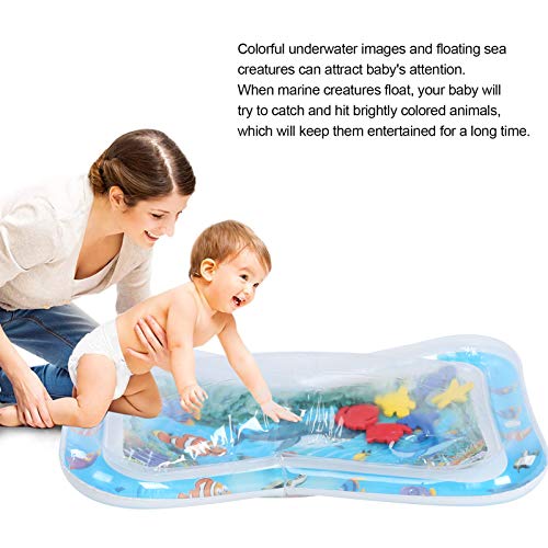 Colchoneta De Agua Tummy Time, Colchoneta Inflable De Juego De Agua para Bebés con Patrón De Criaturas Marinas Flotantes para Estimular El Crecimiento del Bebé para Uso(Tiburón pez Payaso)