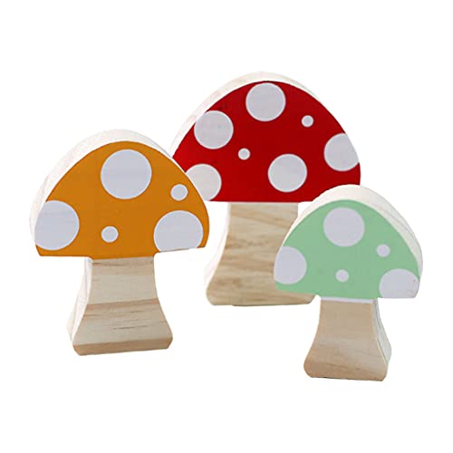 Colcolo Mushroom Bloques de Construcción Adornos Habitación de Madera Decoración Decoración Juguetes Montessori Creatividad Varios Ornamentos de Madera Juguet - Naranja Verde Rojo