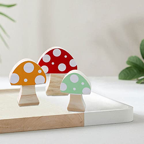 Colcolo Mushroom Bloques de Construcción Adornos Habitación de Madera Decoración Decoración Juguetes Montessori Creatividad Varios Ornamentos de Madera Juguet - Naranja Verde Rojo