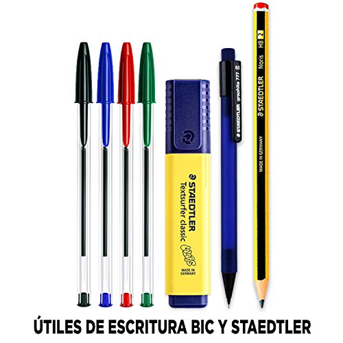 Coleset Pack Material Escolar Secundaria Instituto ESO Educacion secundaria Kit Utiles Escolares Barato Set Compas Escolar Adaptador Lote Materiales Kawaii Escuadra y Cartabon Rotuladores Calibrados