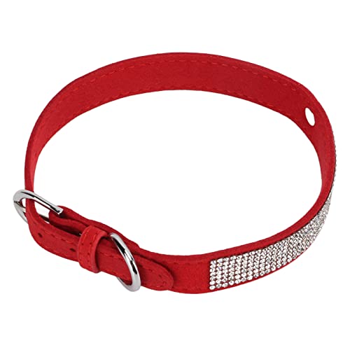 Collar de Perro de Diamantes de Imitación de, Collar de Mascotas de Diamantes de Imitación Suave Y Ajustable, Microfibra de Gamuza para Perros para Gatos(Sección de la Corona: Rojo, S)