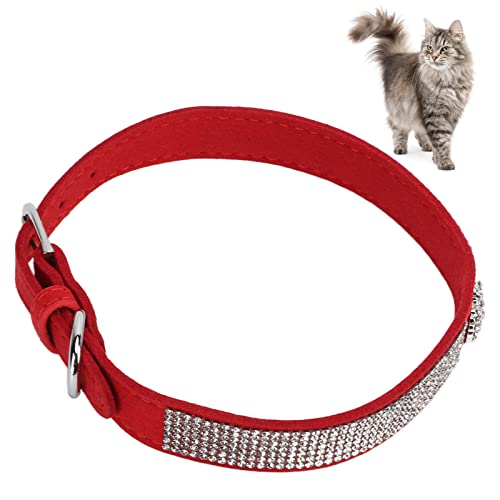 Collar de Perro de Diamantes de Imitación de, Collar de Mascotas de Diamantes de Imitación Suave Y Ajustable, Microfibra de Gamuza para Perros para Gatos(Sección de la Corona: Rojo, S)